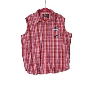 Disney Unlimited Vintage Mickey Mouse Red Plaid Embroidered Top Womens 22/24w